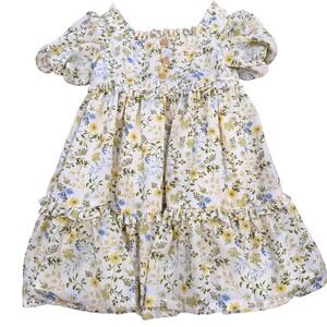 Shabby Chic 3T Cottagecore Floral Prairie Dress Puff Sleeve Open Back Bow Ruffle